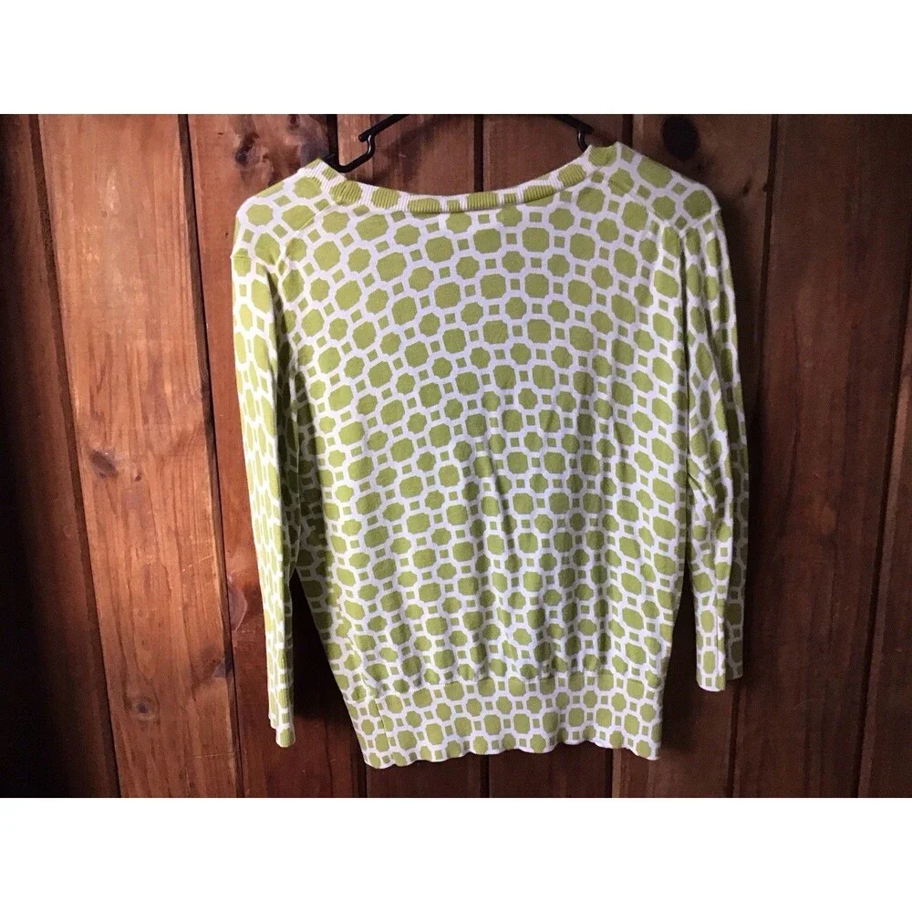 Banana Republic Green White Cardigan Size M V Neck Geometric Buttons - Picture 5 of 6
